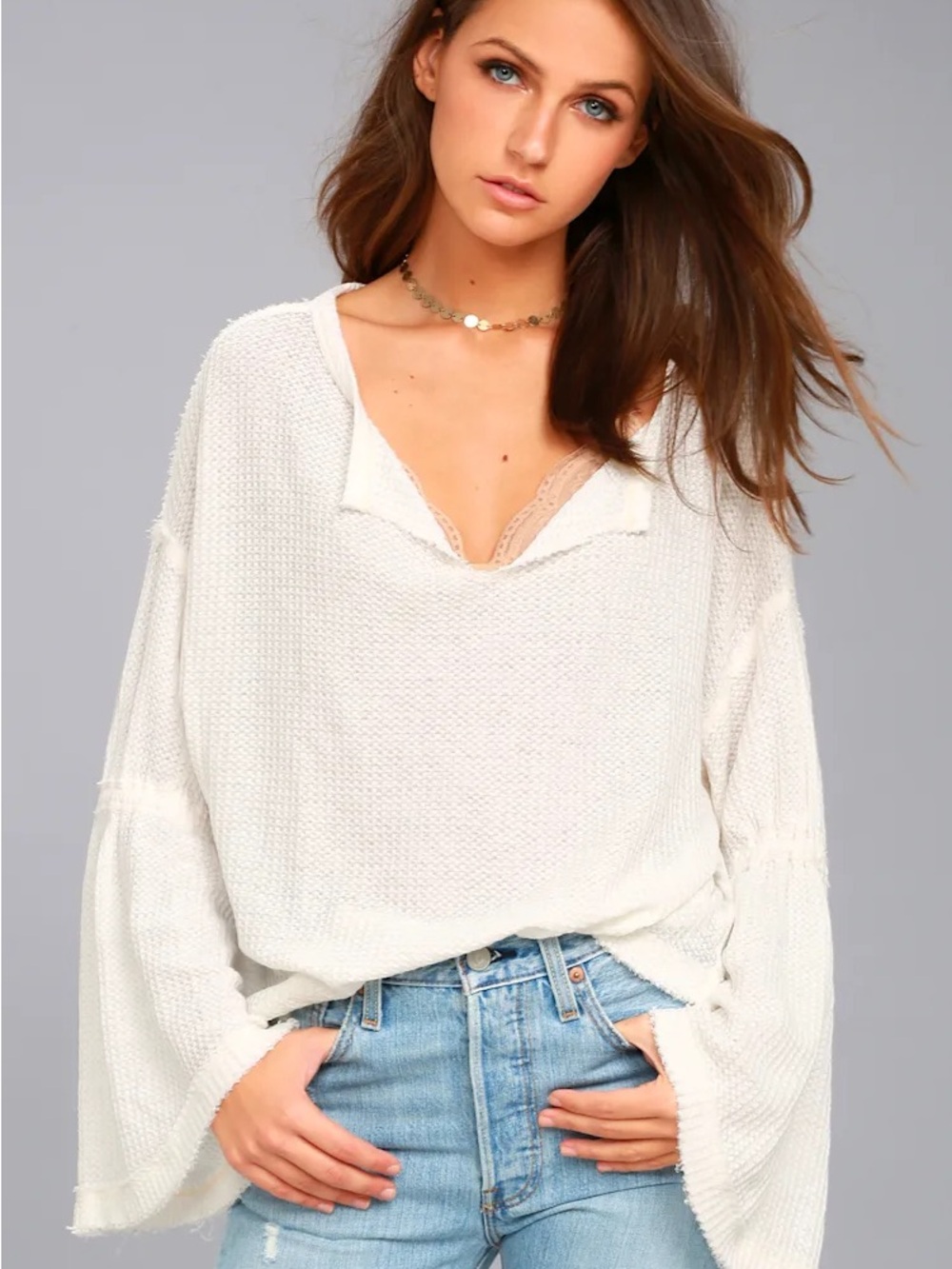 We The Free Cream Lightweight V-Neck